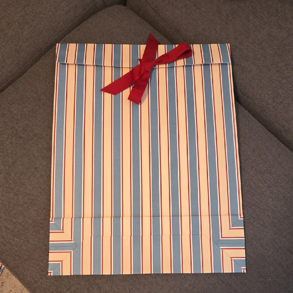 Sezane Striped Gift Bag with Red Bow